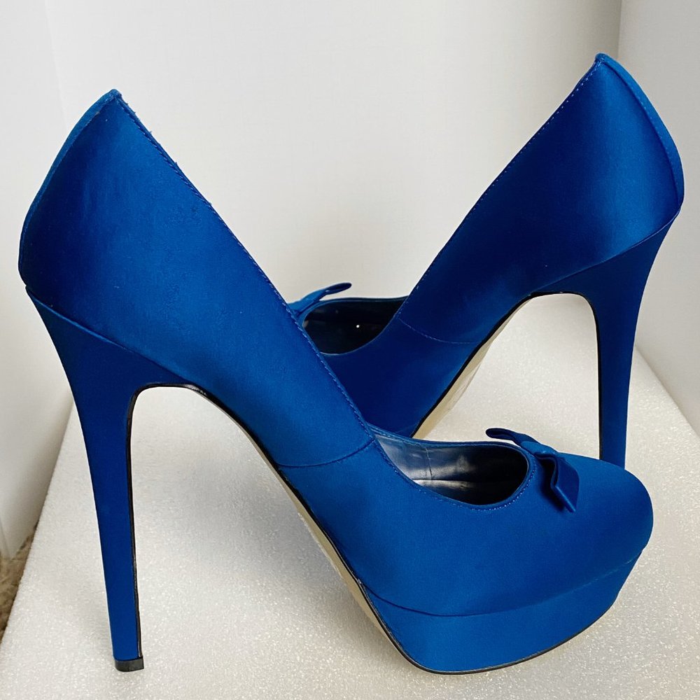 Tamyrn Cobalt Satin Blue Bow Stiletto Heels Women Size 10 Shoe Dazzle